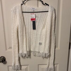 Studio Women's White Fringe Cardigan